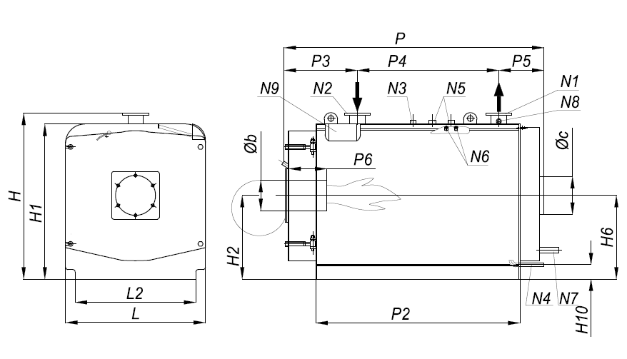 Чертеж большого котла Buran Boiler мощностью свыше 1300 кВт