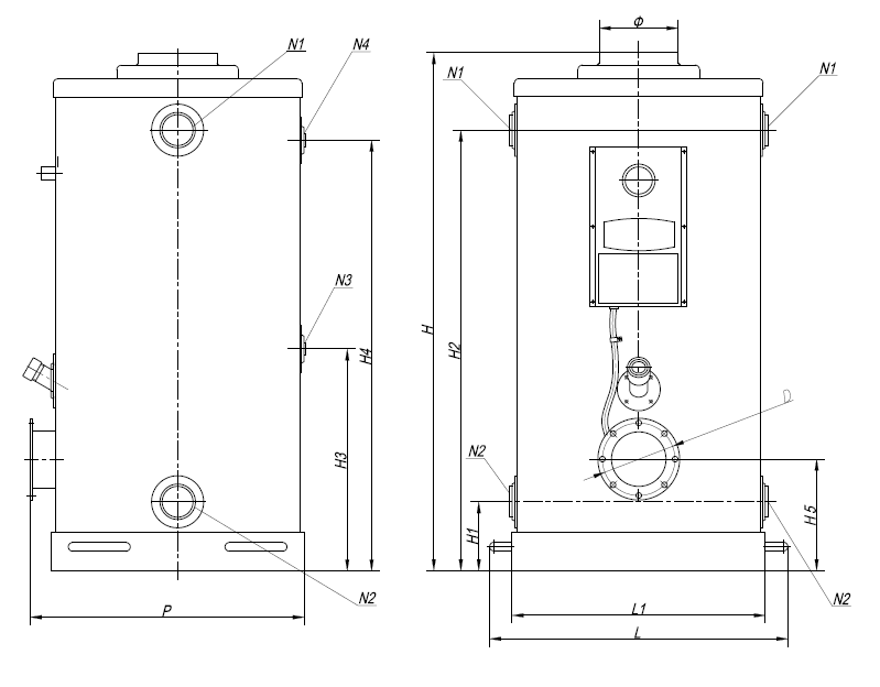 Чертеж среднего газового напольного котла Buran Boiler